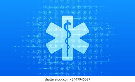 Symbol für medizinische Notfalldienste auf blauem medizinischen Hintergrund mit Kreuz-Shape-Symbol. Notruf. In: Online medical Support. Anwendung in Medizin und Gesundheitswesen. Vektorillustration.