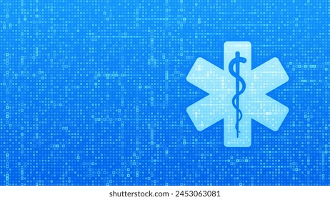 Emergency medical services icon on blue medical background made with cross shape symbol. Emergency call. Online medical support. Medicine and healthcare application. Vector illustration.