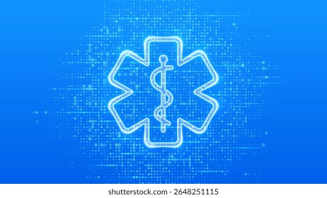 Emergency medical services icon on blue medical background made with cross shape symbol. Emergency call. Online medical support. Medicine and healthcare application. Vector illustration.