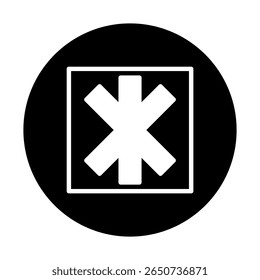 Emergency medical services icon representing healthcare accessibility response and assistance with a black background and a white center