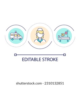 Emergency medical services loop concept icon. Healthcare at accidents. Patient care abstract idea thin line illustration. Isolated outline drawing. Editable stroke. Arial font used