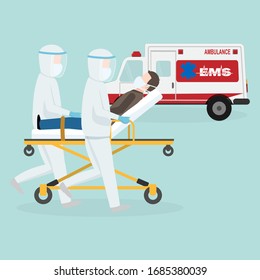 
Emergency Medical Services, Rescue Medical And Uniform Protection From Virus Illustration