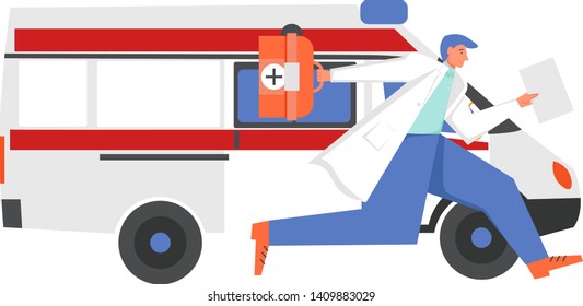Emergency medical services, vector flat style design illustration