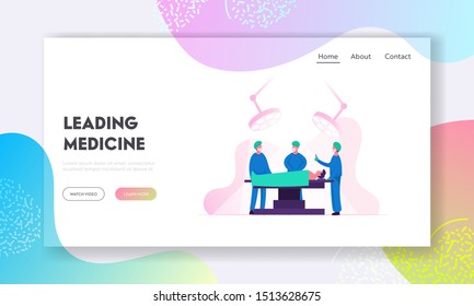 Emergency Medical Treatment Website Landing Page. Surgeon Making Operation to Patient in Hospital or Clinic. Nurses Staff Help Giving Medical Tools Web Page Banner. Cartoon Flat Vector Illustration