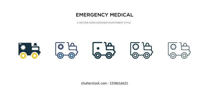 emergency medical vehicle icon in different style vector illustration. two colored and black emergency medical vehicle vector icons designed in filled, outline, line and stroke style can be used for