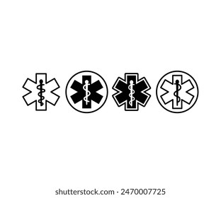 medicina de emergencia emt iconos paramédicos símbolo signo Vector diseño simple blanco negro ilustraciones Conjuntos