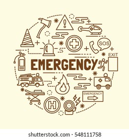 emergency minimal thin line icons set, vector illustration design elements