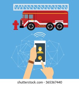 emergency mobile phone call fire truck fireman 