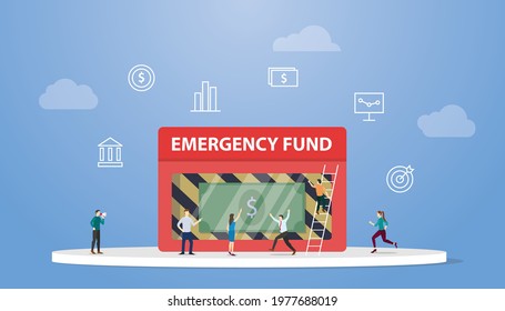 emergency money box with people discussion around it with modern flat style