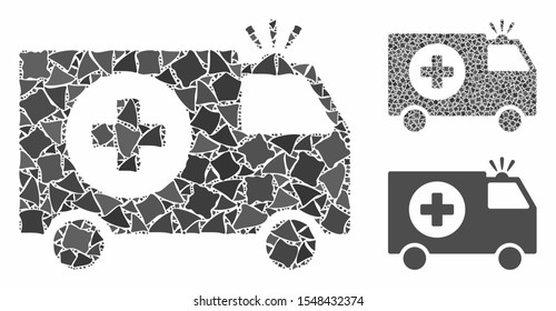Emergency mosaic of irregular items in various sizes and color tinges, based on emergency icon. Vector trembly items are grouped into mosaic. Emergency icons collage with dotted pattern.