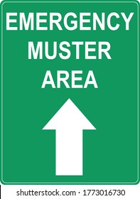 Emergency muster area ahead sign