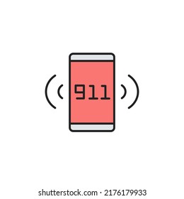 Emergency number 911 on smartphone screen icon. High quality coloured vector illustration.
