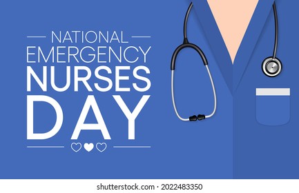 Emergency Nurses day is observed every year in October, ER nurses treat patients who are suffering from trauma, injury or severe medical conditions and require urgent treatment. Vector illustration