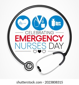 Emergency Nurses day is observed every year in October, ER nurses treat patients who are suffering from trauma, injury or severe medical conditions and require urgent treatment. Vector illustration
