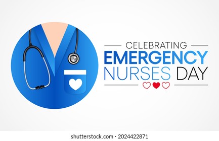 Emergency Nurses day is observed every year in October, ER nurses treat patients who are suffering from trauma, injury or severe medical conditions and require urgent treatment. Vector illustration