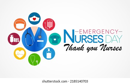 Emergency Nurses day is observed every year in October, ER nurses treat patients who are suffering from trauma, injury or severe medical conditions and require urgent treatment. Vector illustration