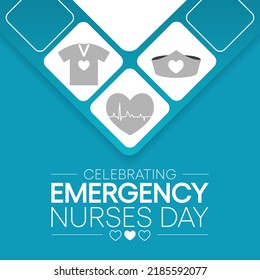 Emergency Nurses day is observed every year in October, ER nurses treat patients who are suffering from trauma, injury or severe medical conditions and require urgent treatment. Vector illustration