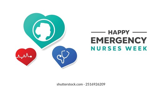 Emergency Nurses Week. Nurse, stethoscope and heart. Great for cards, banners, posters, social media and more. White background.