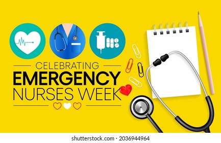 Emergency Nurses Week Is Observed Every Year In October, ER Nurses Treat Patients Who Are Suffering From Trauma, Injury Or Severe Medical Conditions And Require Urgent Treatment. Vector Illustration