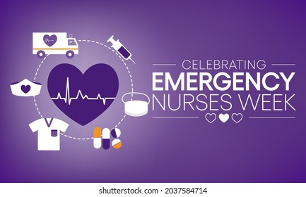 Emergency Nurses week is observed every year in October, ER nurses treat patients who are suffering from trauma, injury or severe medical conditions and require urgent treatment. Vector illustration