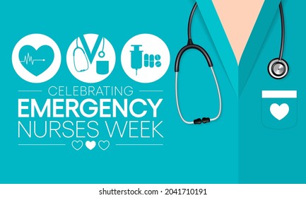 Emergency Nurses Week Is Observed Every Year In October, ER Nurses Treat Patients Who Are Suffering From Trauma, Injury Or Severe Medical Conditions And Require Urgent Treatment. Vector Illustration