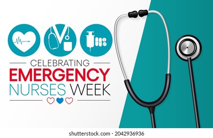 Emergency Nurses week is observed every year in October, ER nurses treat patients who are suffering from trauma, injury or severe medical conditions and require urgent treatment. Vector illustration