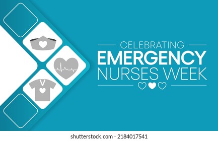 Emergency Nurses week is observed every year in October, ER nurses treat patients who are suffering from trauma, injury or severe medical conditions and require urgent treatment. Vector illustration