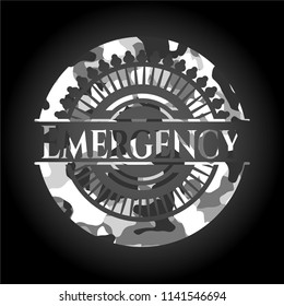 Emergency on grey camouflage texture