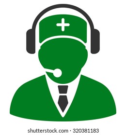 Emergency Operator vector icon. Style is bicolor flat symbol, green and gray colors, rounded angles, white background.