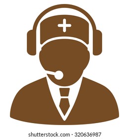 Emergency Operator vector icon. Style is flat symbol, brown color, rounded angles, white background.
