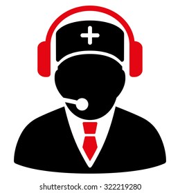 Emergency Operator vector icon. Style is bicolor flat symbol, intensive red and black colors, rounded angles, white background.