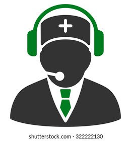 Emergency Operator vector icon. Style is bi-color flat symbol, green and gray colors, rounded angles, white background.