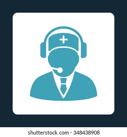 Emergency Operator vector icon. Style is flat rounded square button, blue and white colors, dark blue background.