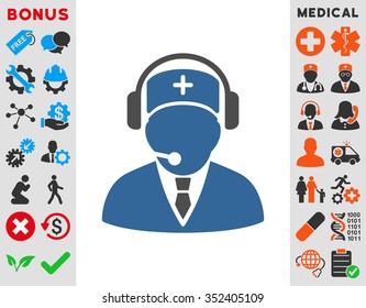 Emergency Operator vector icon. Style is bicolor flat symbol, cobalt and gray colors, rounded angles, white background.