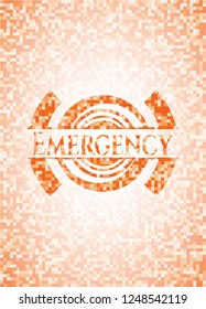 Emergency orange tile background illustration. Square geometric mosaic seamless pattern with emblem inside.