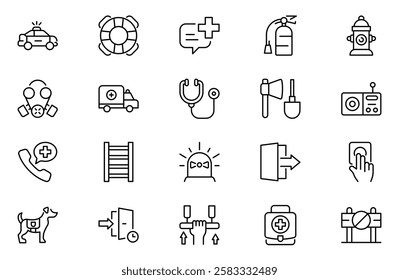 Emergency outline icon set. Linear icon collection. Editable stroke. Vector illustration