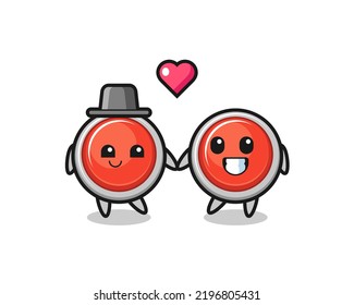 emergency panic button cartoon character couple with fall in love gesture , cute design