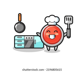 emergency panic button character illustration as a chef is cooking , cute design