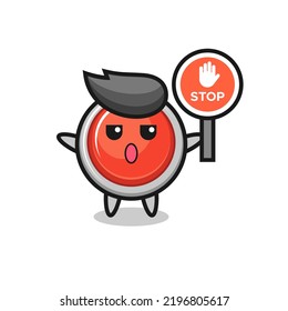 illustration de caractère de bouton de panique d'urgence tenant un panneau d'arrêt , dessin mignon