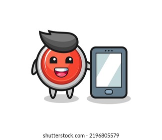 emergency panic button illustration cartoon holding a smartphone , cute design