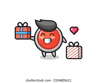 emergency panic button mascot cartoon giving the gift , cute design