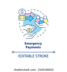 Emergency payments concept icon. Financial assistance. Way to help refugees abstract idea thin line illustration. Isolated outline drawing. Editable stroke. Arial, Myriad Pro-Bold fonts used