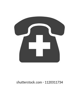 Emergency Phone, Cross Glyph Vector Icon. Isolated on the White Background. Editable EPS file. Vector illustration.