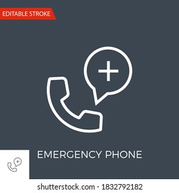 Emergency Phone Thin Line Vector Icon. Flat Icon Isolated on the Black Background. Editable Stroke EPS file. Vector illustration.