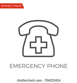 Emergency Phone Thin Line Vector Icon. Flat Icon Isolated on the White Background. Editable Stroke EPS file. Vector illustration.