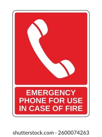 Emergency Phone for Use in Case of Fire Sign, Fire Protection Equipment Sign with Vertical Explanation - High Quality Vector Stock Image