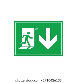 NOTFALL-Piktogramm und Pfeil-nach-unten-Universal-Egress-Piktogramm - Obligatorischer Escape-Pfad-nach-unten-Vektordatei