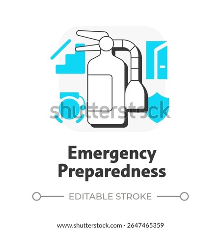 Emergency preparedness flat outline concept icon. Physical security audit component. Minimizing property loss risks. Modern line illustration with blue glyphs. Conceptual visual. Easy to edit
