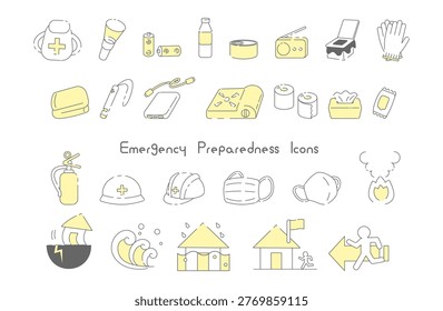 Emergency Preparedness Supplies and Evacuation Icon Set