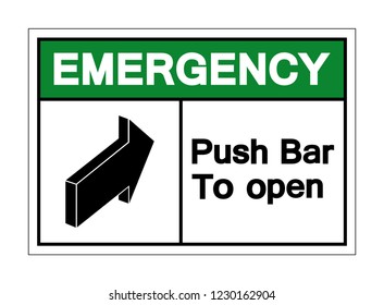 Emergency Push Bar To Open Symbol Sign, Vector Illustration, Isolated On White Background Label .EPS10